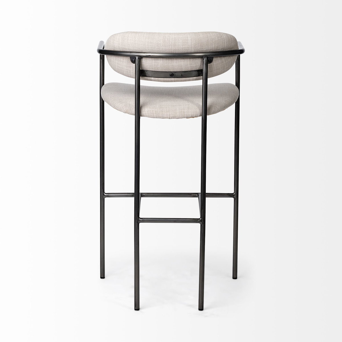 Parker 30' Seat Height Beige Fabric Seat Gun Metal Grey Metal Bar Stool, Counter & Bar Stool by Mercana, 19" length x 19.75" width x 40" height View 4