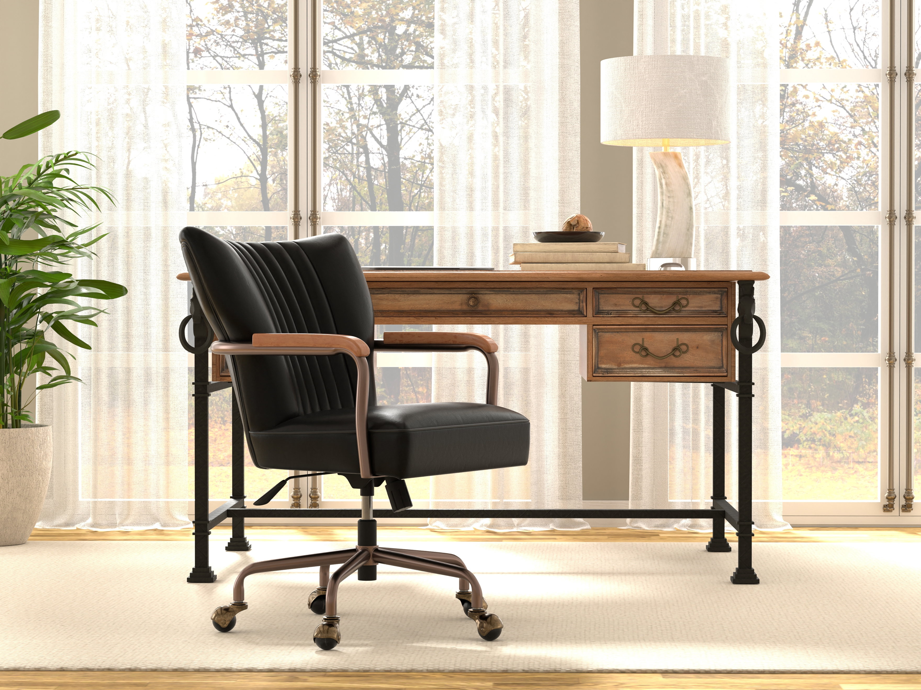 Parker Office Chair, Onyx Black, Seating by Sarreid, 25" length x 28" width x 38" height View 14