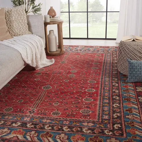 Donte Oriental Hand Knotted Wool Red Area Rug