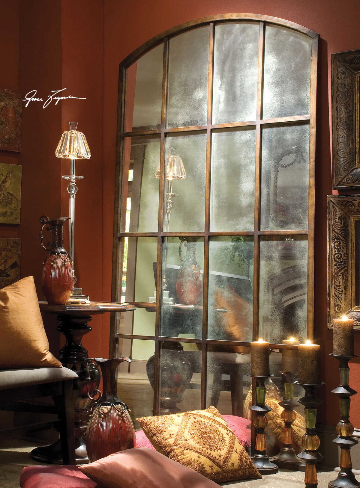 Amiel Antique Large Arch Mirror, by Uttermost, 42.25" width x 82" height x 1.5" depth View 4