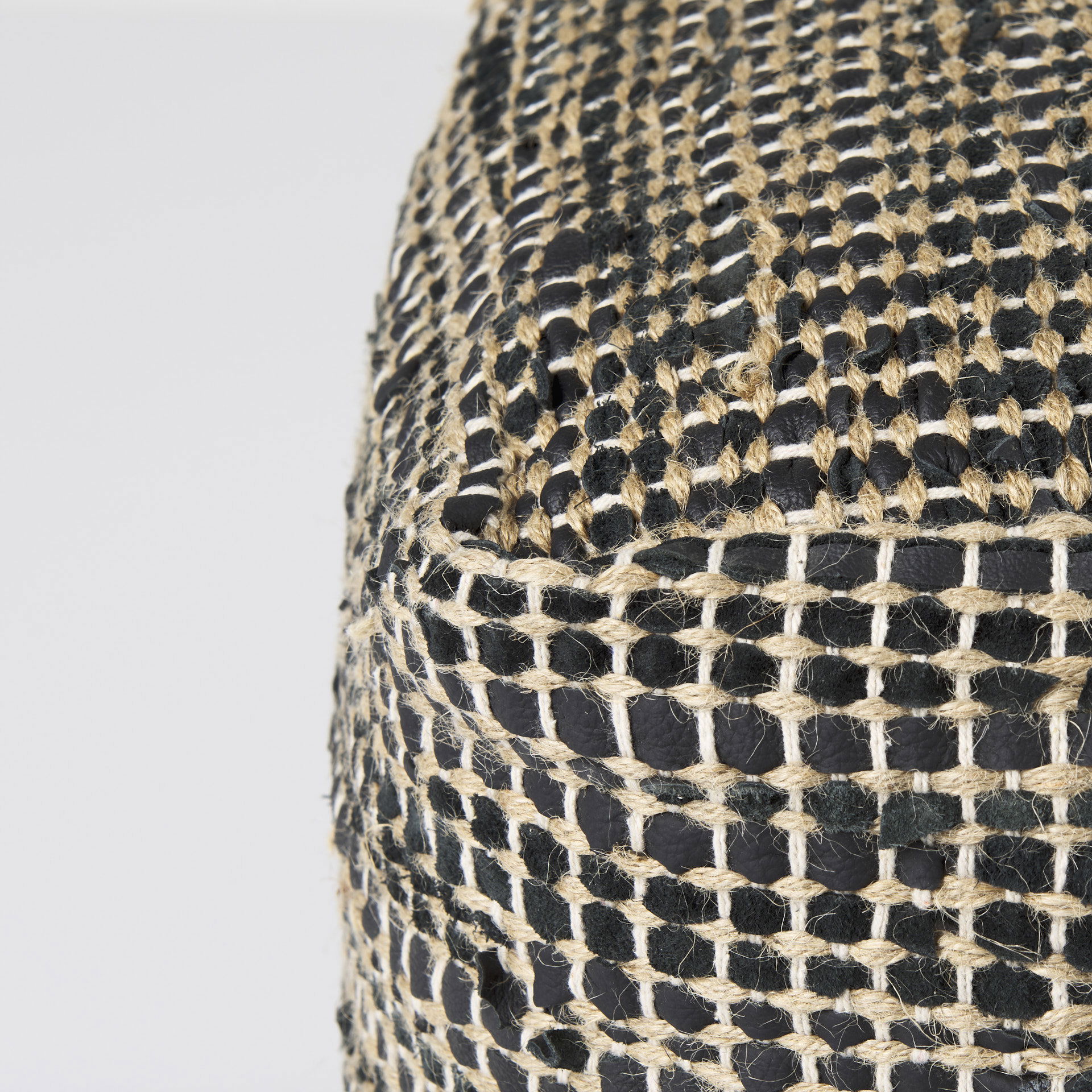 Aalia  Charcoal Leather and Jute Pouf, Ottoman by Mercana, 16" length x 16" width x 16" height View 6