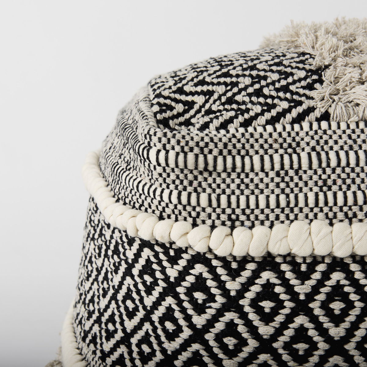 Darika  Black/White/Gray Cotton Pouf, Ottoman by Mercana, 16" length x 16" width x 16" height View 7