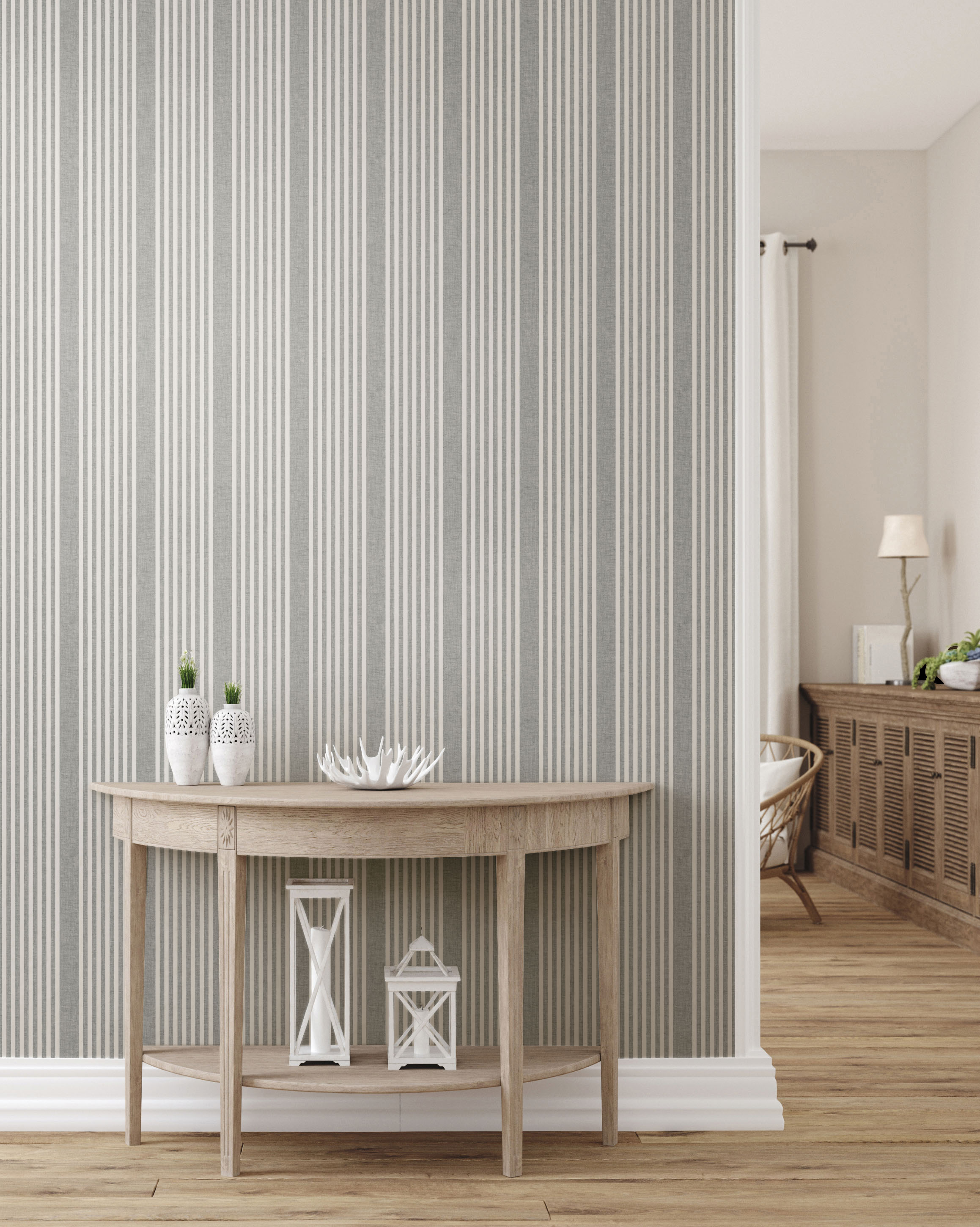French Linen Stripe Grey Peel & Stick Wallpaper large image 