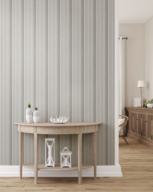 French Linen Stripe Grey Peel & Stick Wallpaper