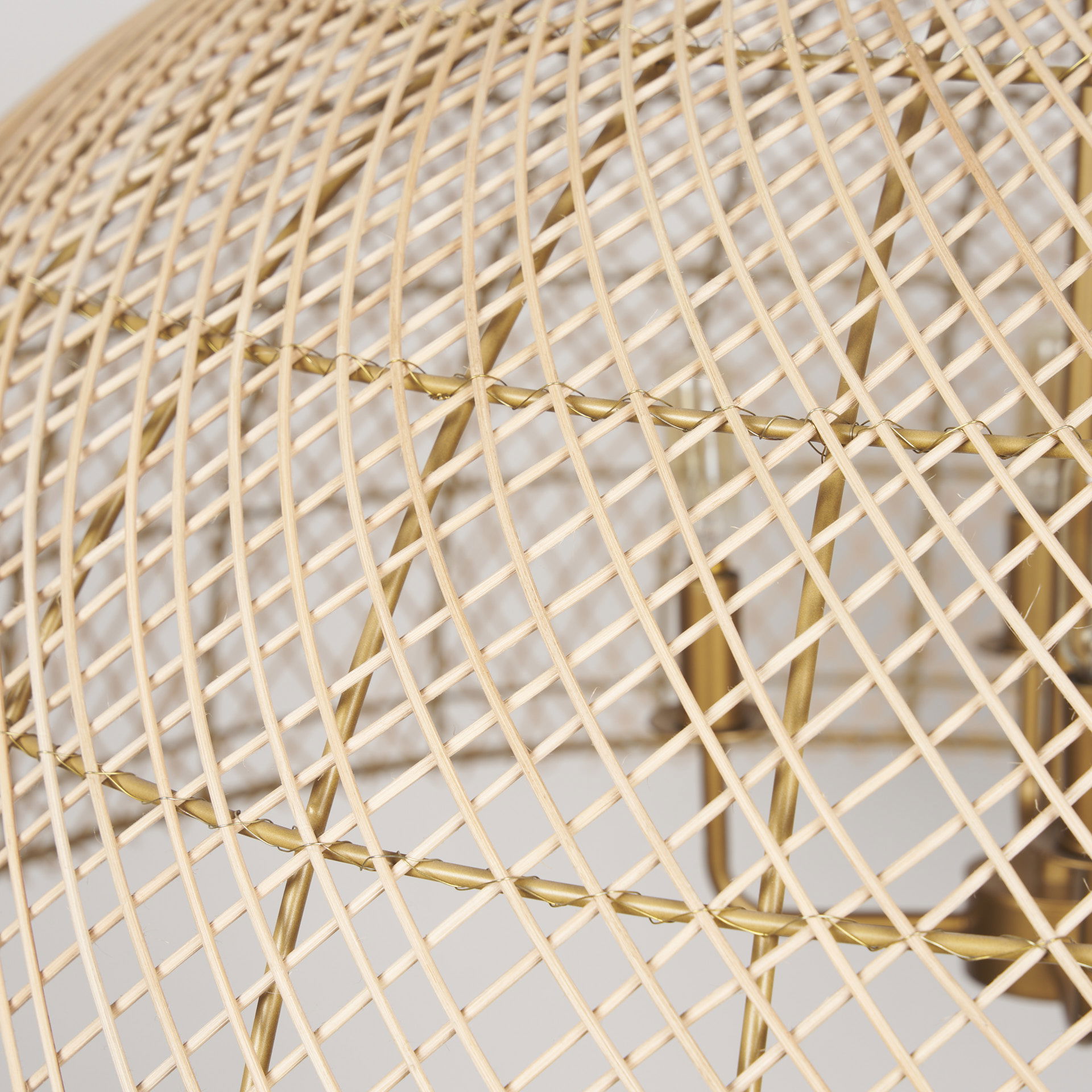 Thad 4-Light Natural Woven Rattan Dome Chandelier, by Mercana, 38" length x 38" width x 21" height View 7