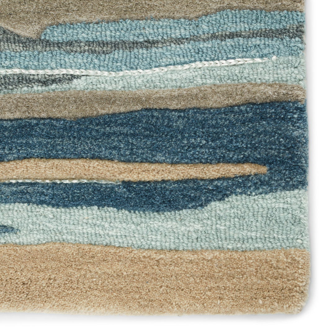 Fragment Abstract Handmade Tufted Wool Blue/Beige Area Rug large image 