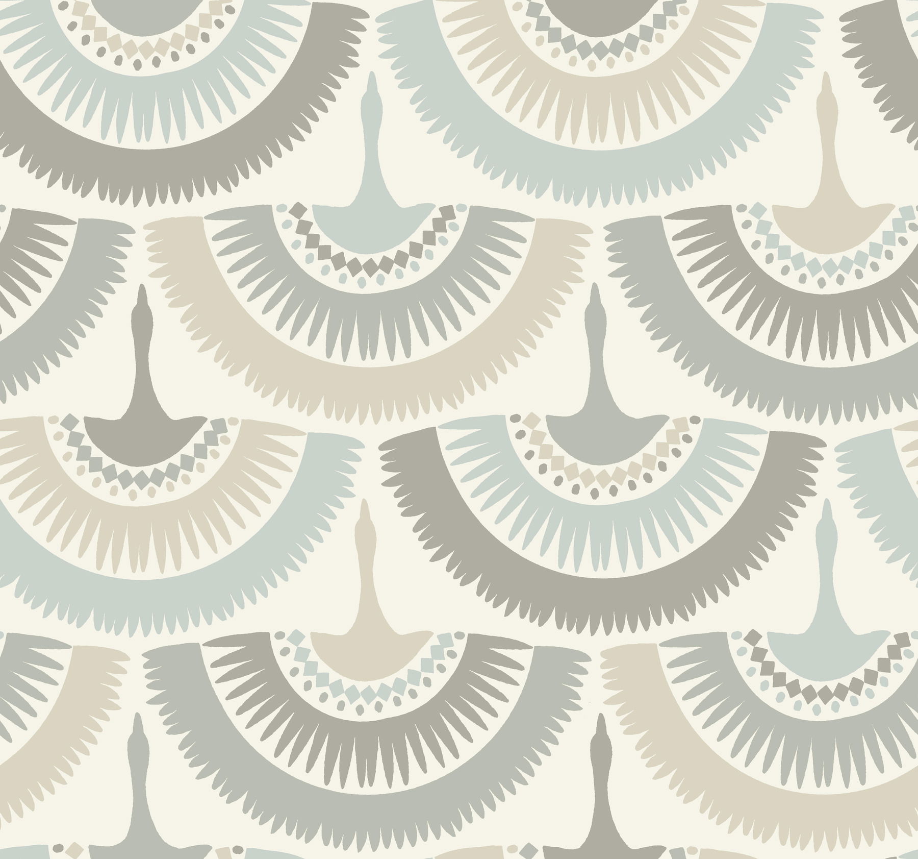 Feather & Fringe Cream & Blue Wallpaper large image 