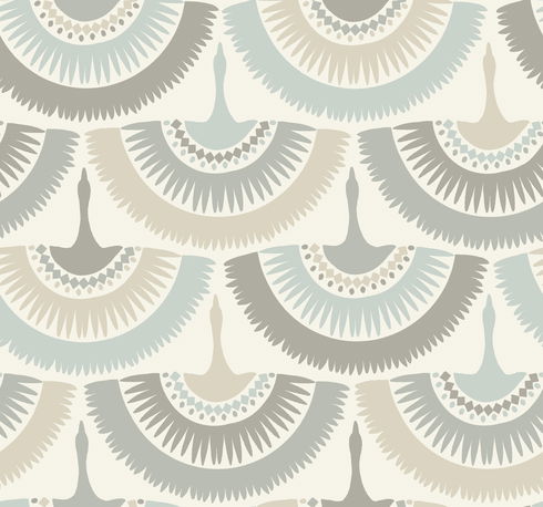 Feather & Fringe Cream & Blue Wallpaper