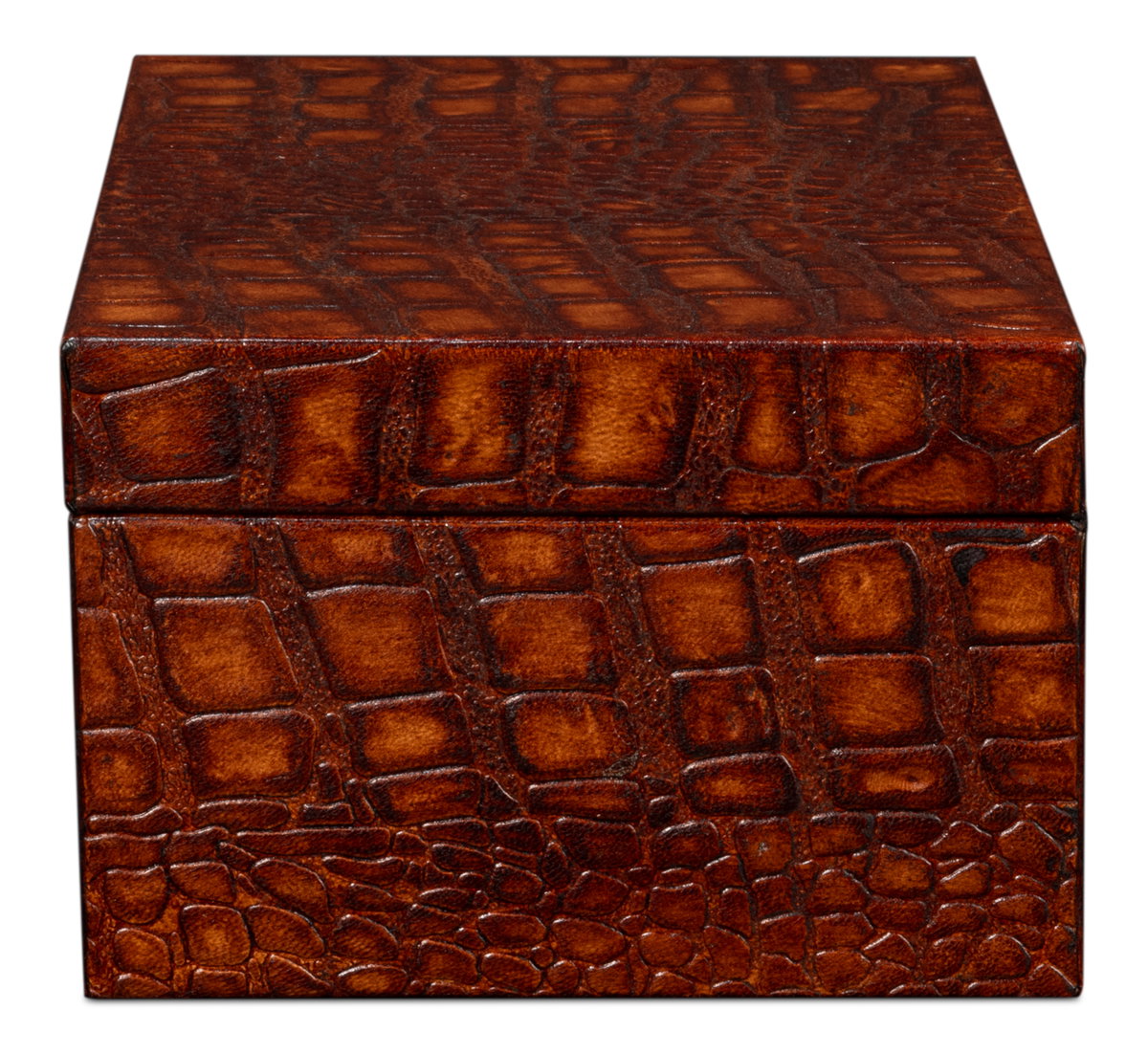 Norton Leather Tray  Croco Leather  Tan, by Sarreid, 1'6" length x 2' width x 2" height View 4