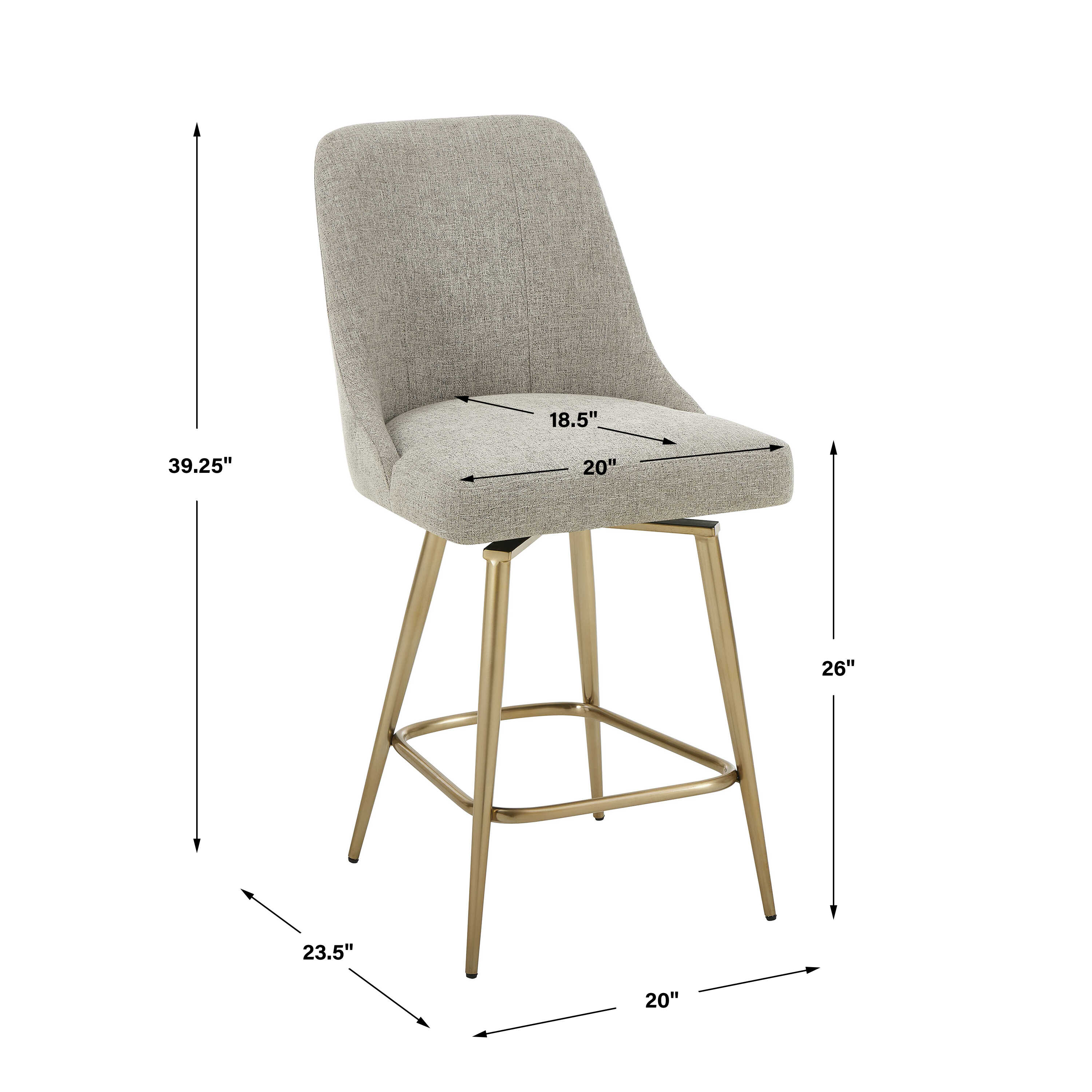 Bramwell Upholstered Counter Stool, Furniture by Uttermost, 20" width x 39.25" height x 23.5" depth View 3