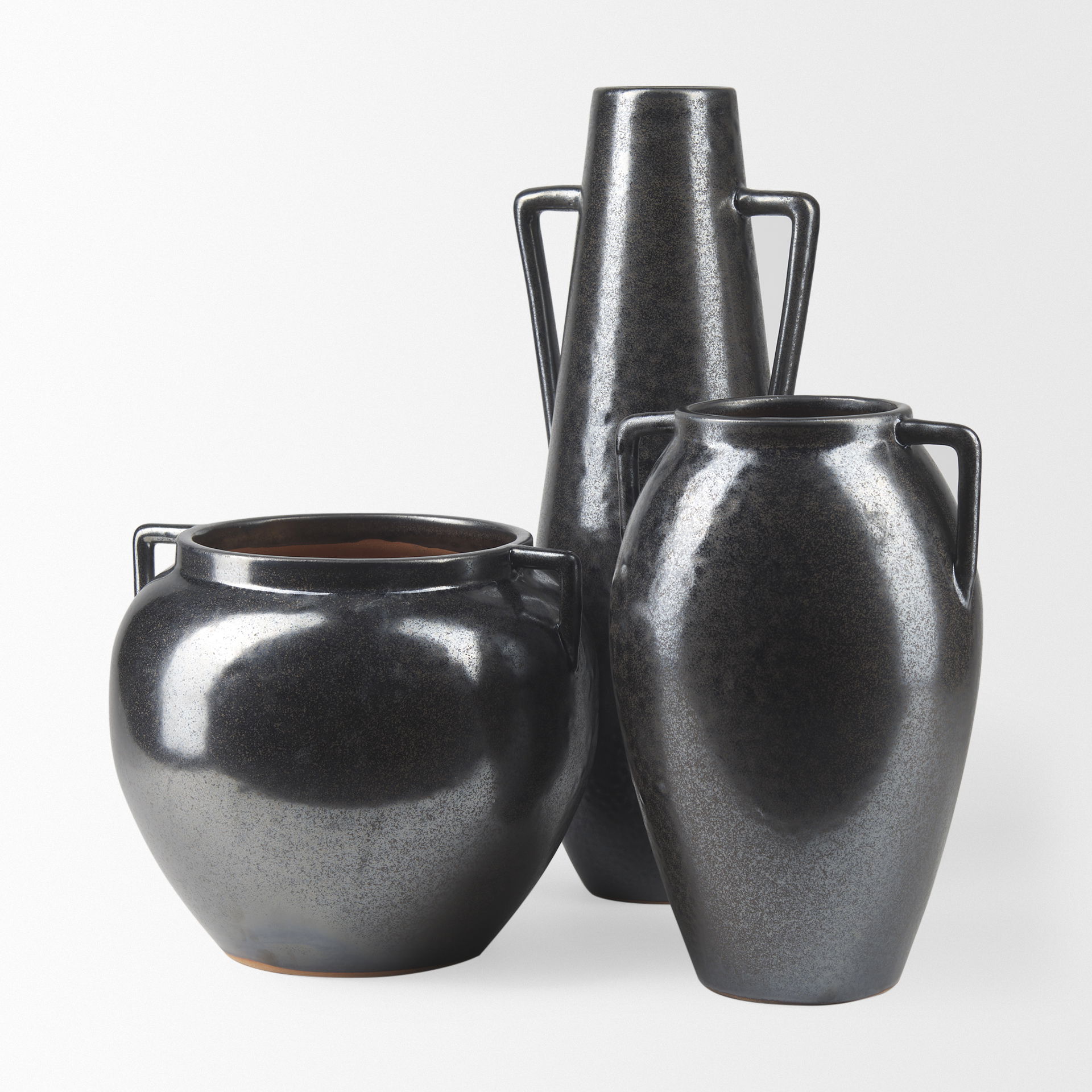 Kora Short Dark Metallic Double Ear Vase large image 