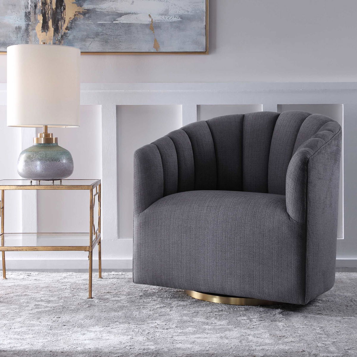 Cuthbert Modern Swivel Chair, Accent Chair by Uttermost, 31" width x 32.25" height x 32" depth View 4
