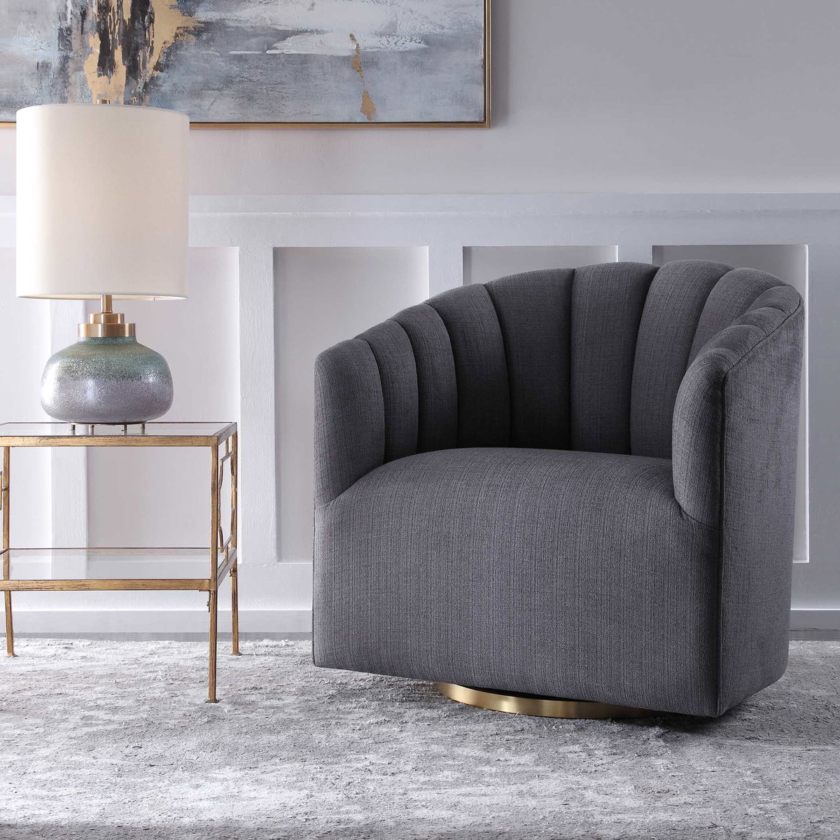 Cuthbert Modern Swivel Chair, Accent Chair by Uttermost, 31" width x 32.25" height x 32" depth View 4