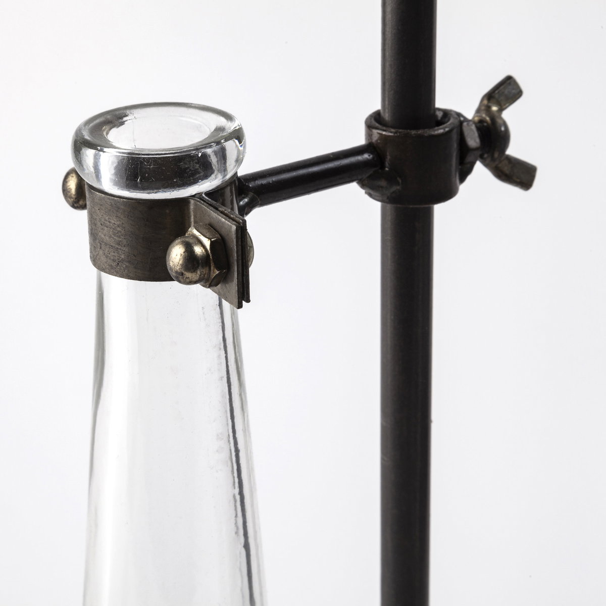 Jarvis Set of Five Dark Brown Metal and Glass Chemistry Inspired Bottles, Vase by Mercana, 5" length x 5.12" width x 12.5" height View 9