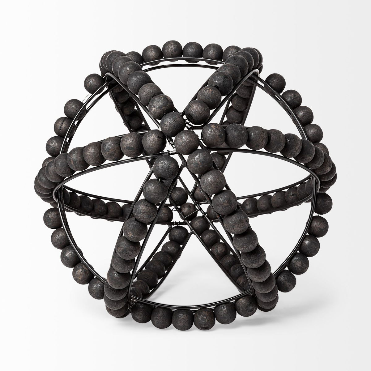 Earnhardt II Large 11L x 11W Black Wooden Beaded Orb, Decorative Object by Mercana, 11.22" length x 11.22" width x 11.61" height View 6