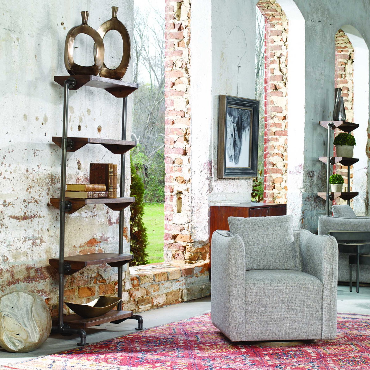 Rhordyn Industrial Etagere, Shelving & Bookcase by Uttermost, 33" width x 72" height x 17.75" depth View 2