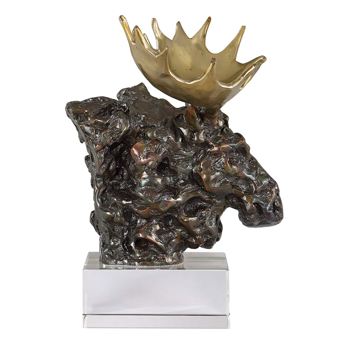 Moose Bust Bronze Sculpture, Decorative by Uttermost, 12.25" width x 9" height x 12.25" depth View 8
