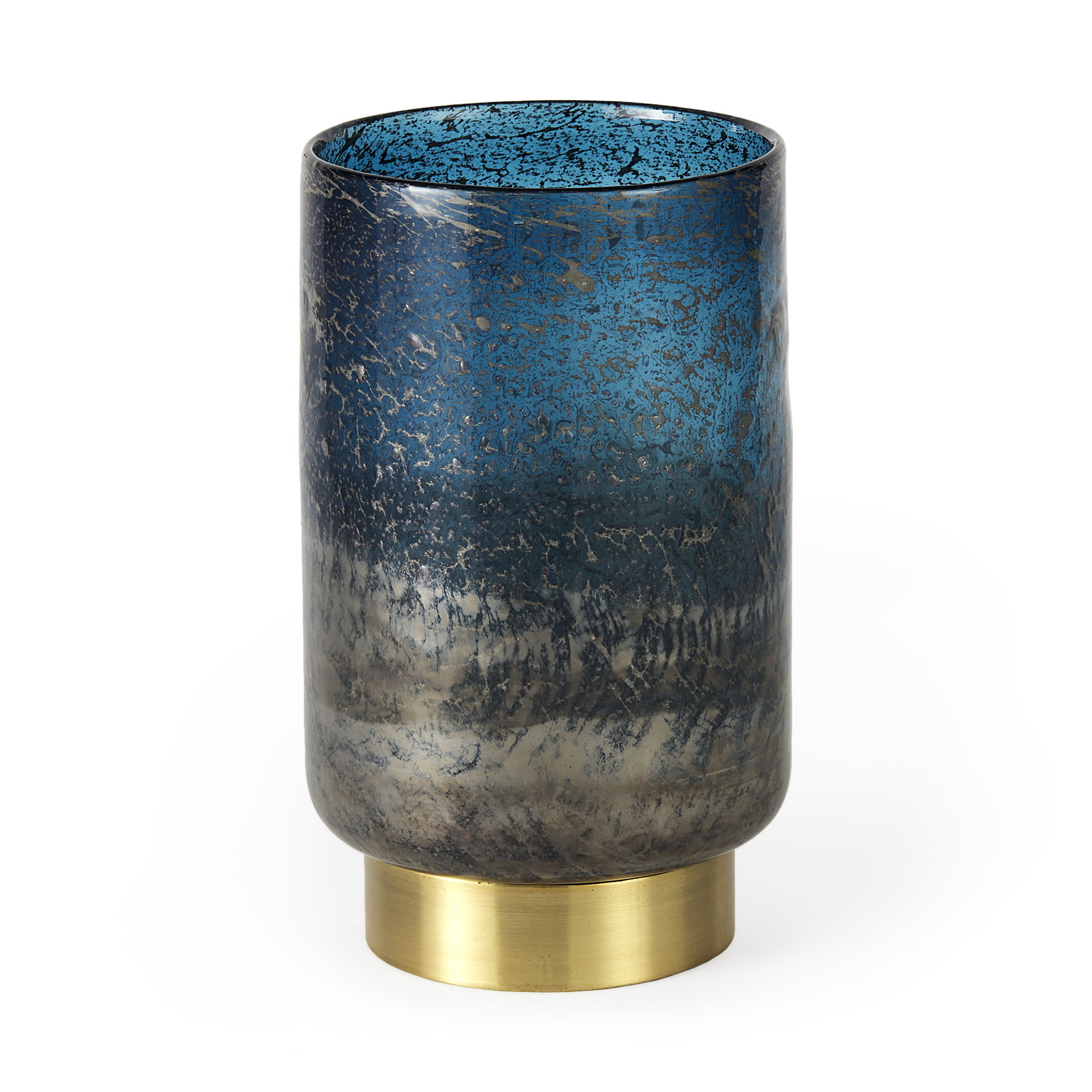 Caspian I Tall Blue Glass Antiqued Brass Bottom Vase large image 