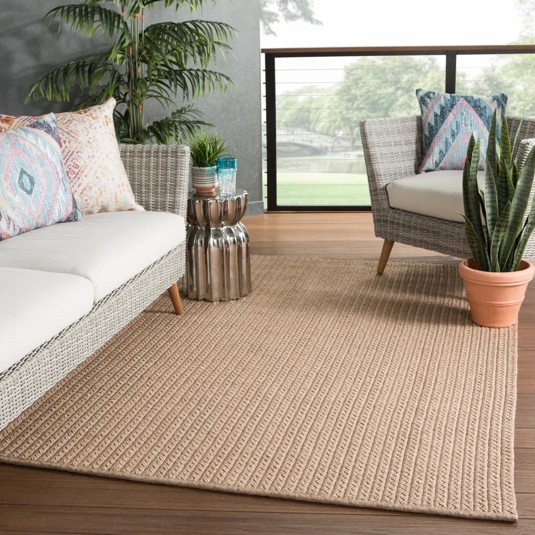 Iver Indoor/ Outdoor Solid Tan Area Rug large image 