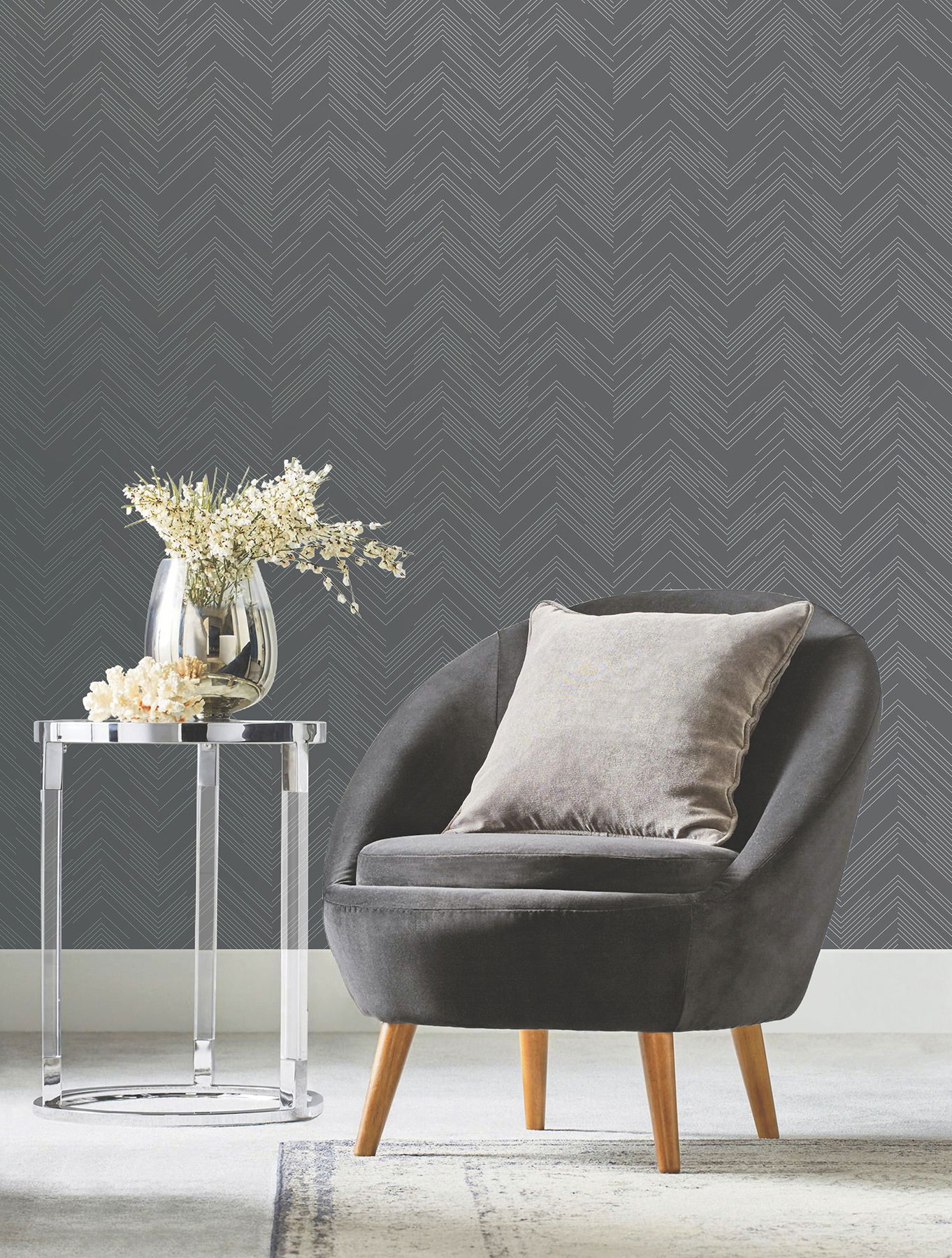 Polished Chevron Charcoal & Silver Wallpaper large image 