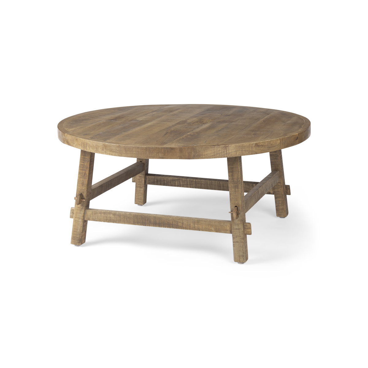 Rosie   Round Medium Brown Wood Coffee Table, by Mercana, 36" length x 36" width x 16" height View 1