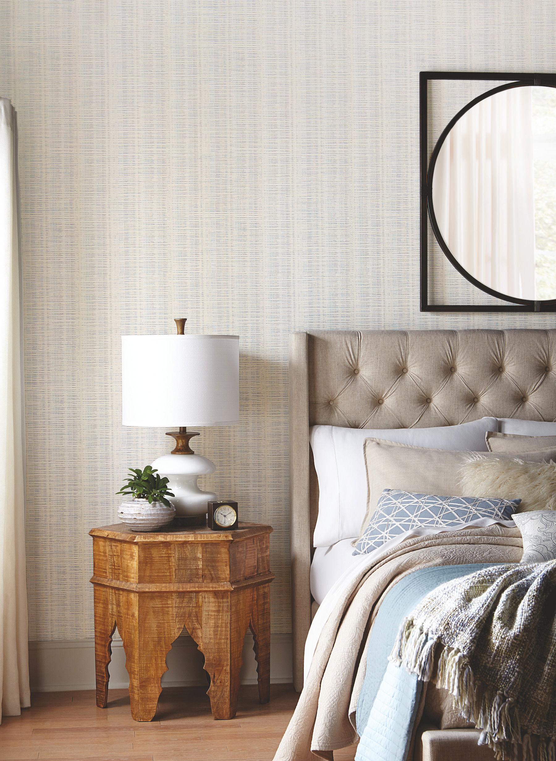 Broken Boucle Stripe Putty & Blue Wallpaper large image 