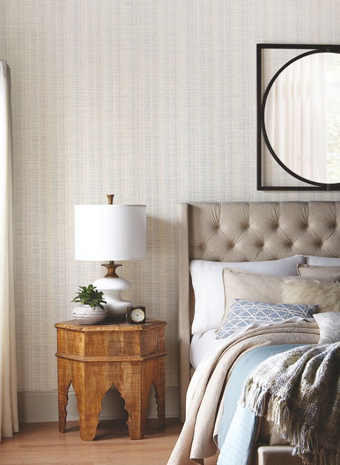 Broken Boucle Stripe Putty & Blue Wallpaper