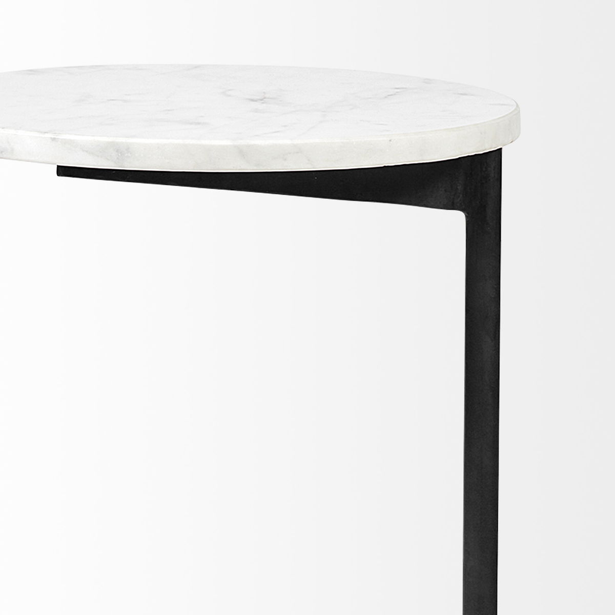 Ballatine II 15L x 15W x 27L White Marble Round Top White with Black Metal Base Accent Table, Side & End Table by Mercana, 15" length x 15" width x 27" height View 8