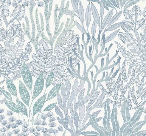 Coral Leaves Blue & Aqua Wallpaper