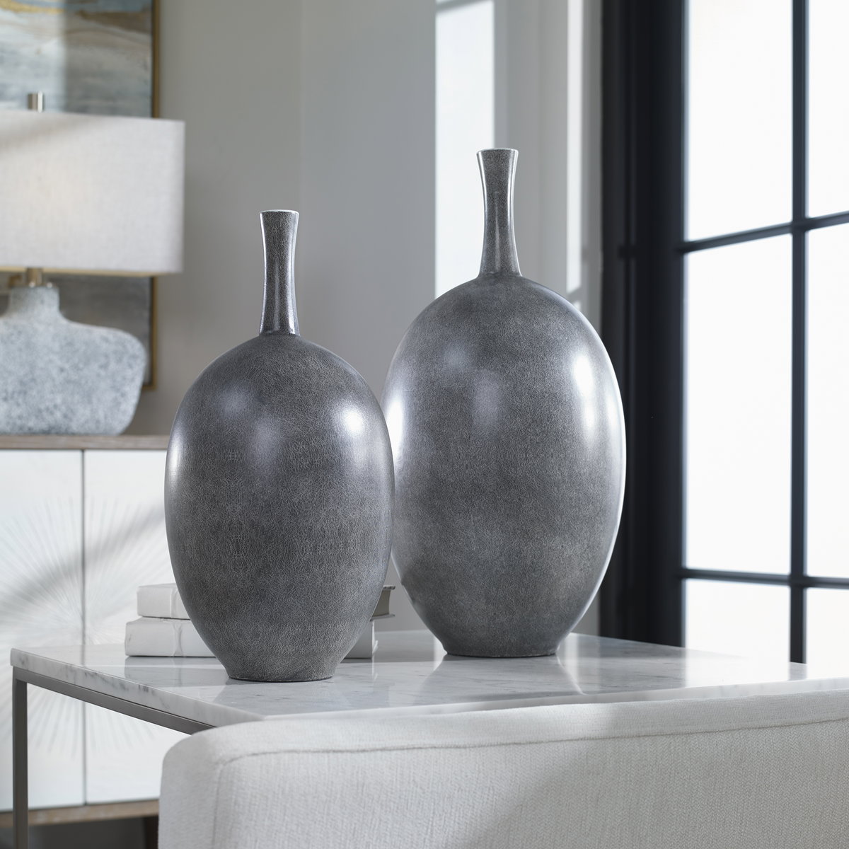 Riordan Modern Vases Set/2, by Uttermost, 10" width x 19.75" height x 10" depth View 2