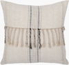 Linen Stripe Embellished Accent Pillow, Decorative Pillow by Surya, 18" length x 18" width thumbnail