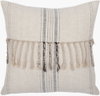 Linen Stripe Embellished Accent Pillow Poly, Decorative Pillow by Surya, 18" length x 18" width thumbnail
