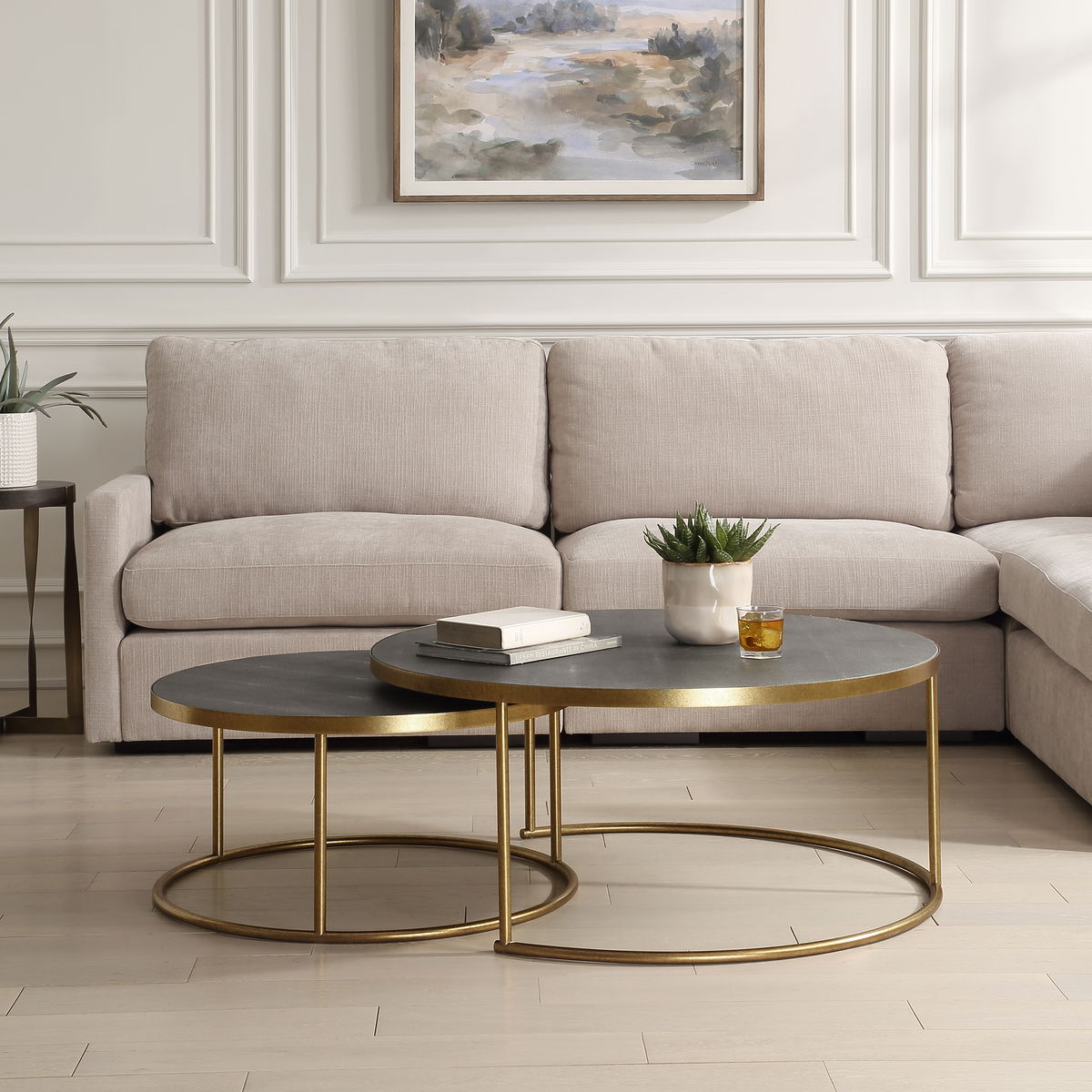 Aragon Gray Nesting Coffee Tables Set/2, by Uttermost, 40" width x 17.5" height x 40" depth View 2