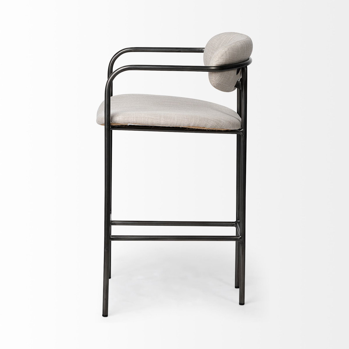 Parker Backless 36in Seat Counter Stool | Beige Fabric with Grey Metal, Counter & Bar Stool by Mercana, 19" length x 19.75" width x 36" height View 8