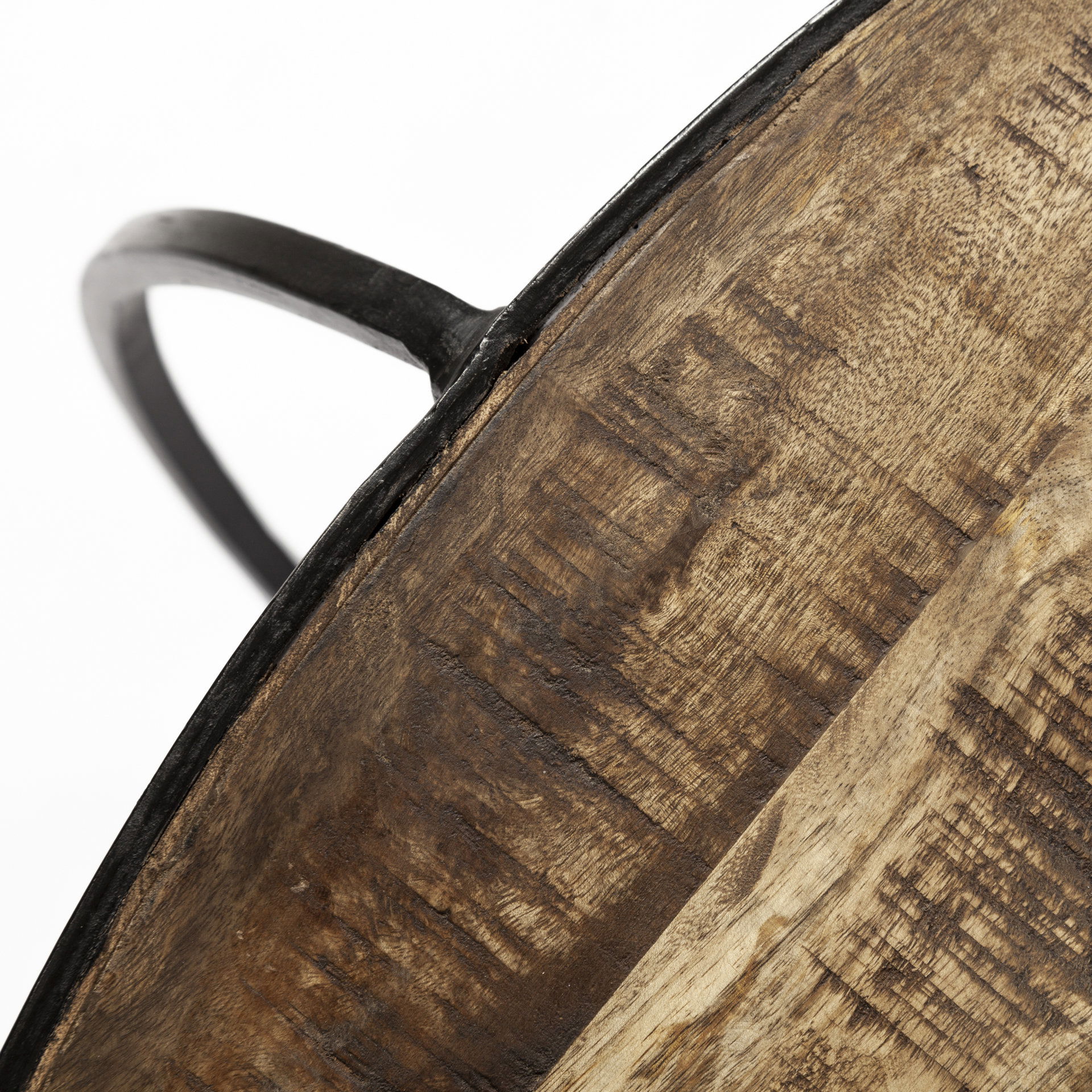 Clapp I Set of 2 (41' & 38') Round Brown Wood Top Black Iron Base Nesting Coffee Tables, by Mercana, 44" length x 44" width x 20" height View 12