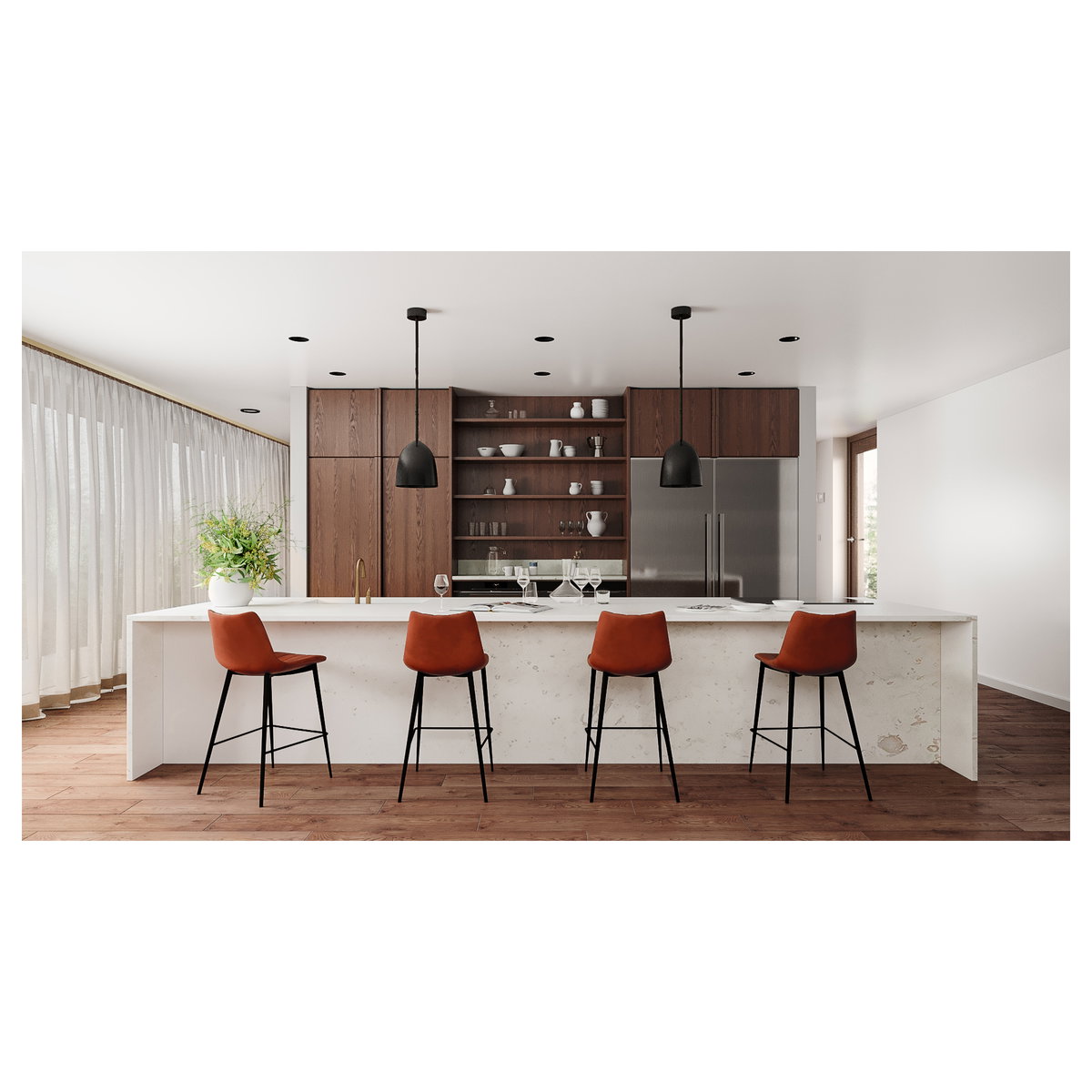 Alibi Barstool Brown - Set Of Two, Counter & Bar Stool by Moe's Home, 17.7" width x 41.5" height x 20" depth View 11