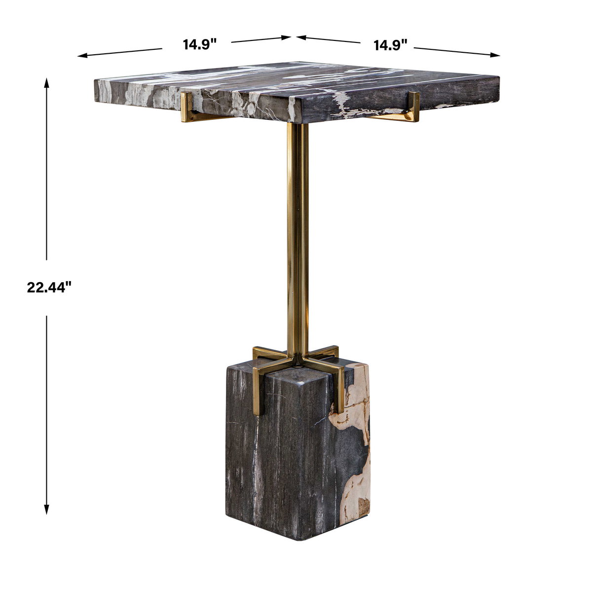 Rowman Petrified Wood Accent Table, Side & End Table by Uttermost, 14.9" width x 22.44" height x 14.9" depth View 3