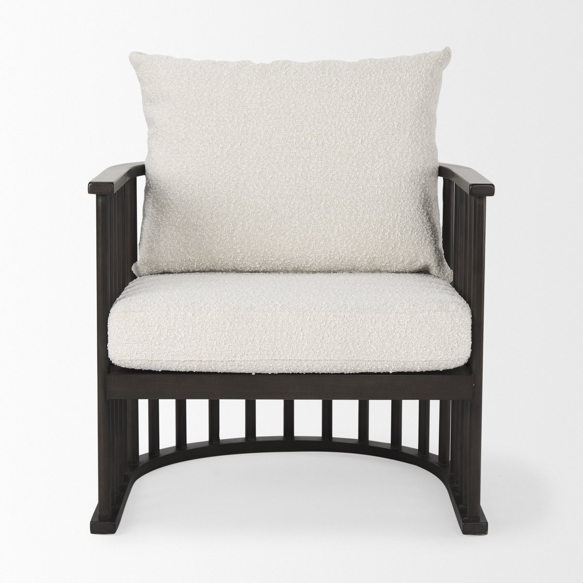 Kopari 30.1L x 30.5W x 37.2H White Boucle Fabric with Dark Brown Wood Accent Chair, by Mercana, 28.35" length x 27.56" width x 33" height View 3