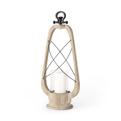 Zain II Large Brown Wooden Vintage Inspired Candle Holder Lantern