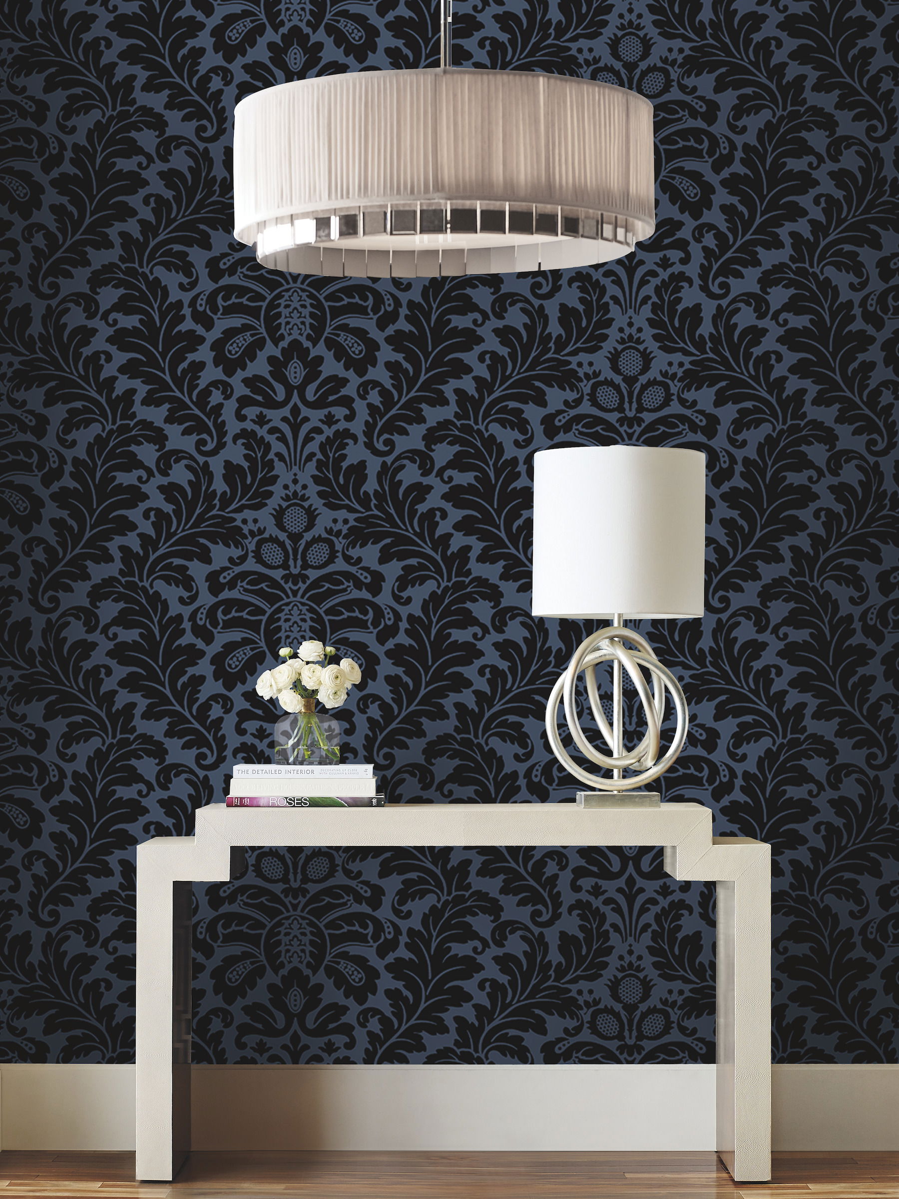Modern Romance Navy Wallpaper large image 