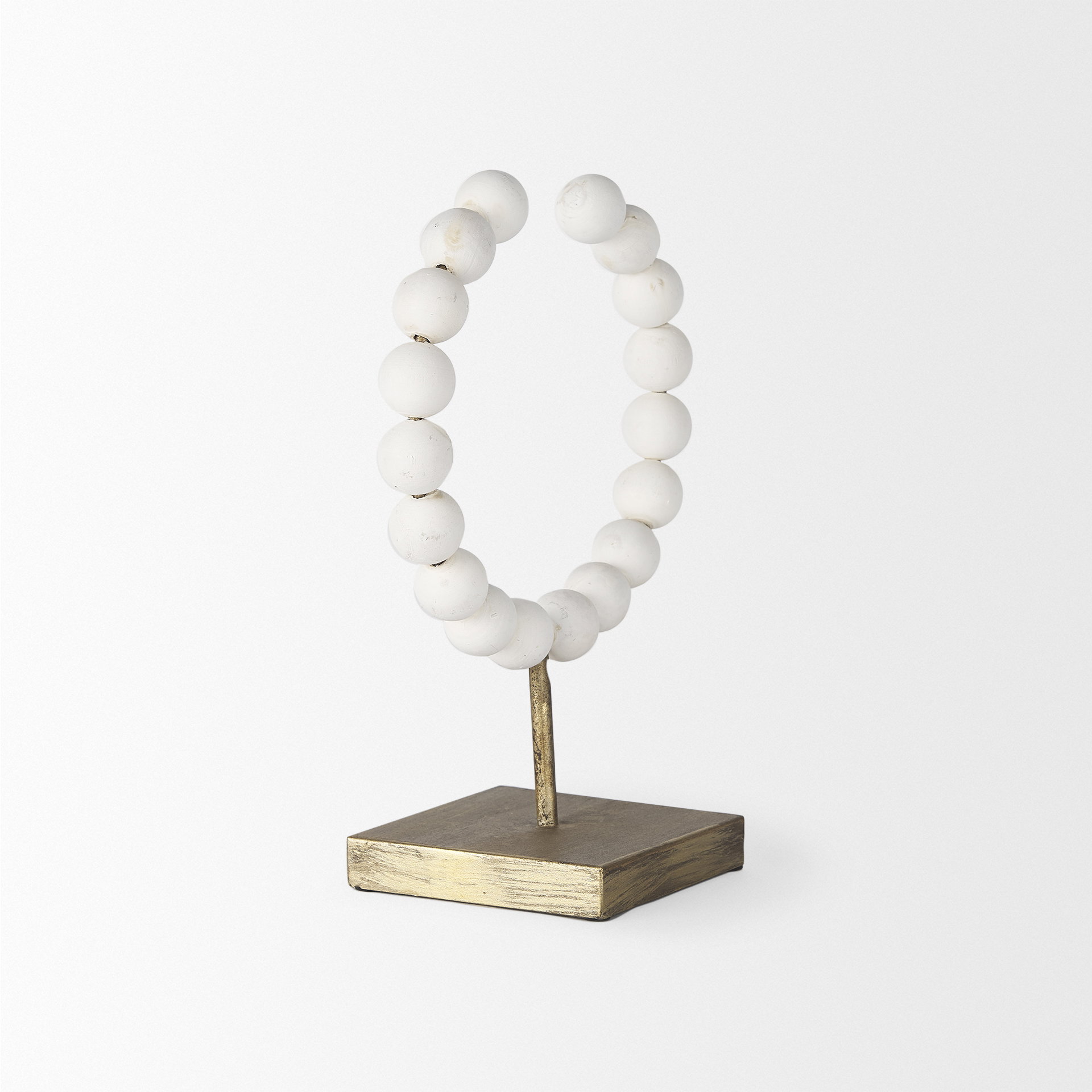 Pontchartrain I (Small) 9L x 5W White Beaded Broken Sphere Decorative Object with Gold Base, by Mercana, 9.45" length x 4.53" width x 11.61" height View 5