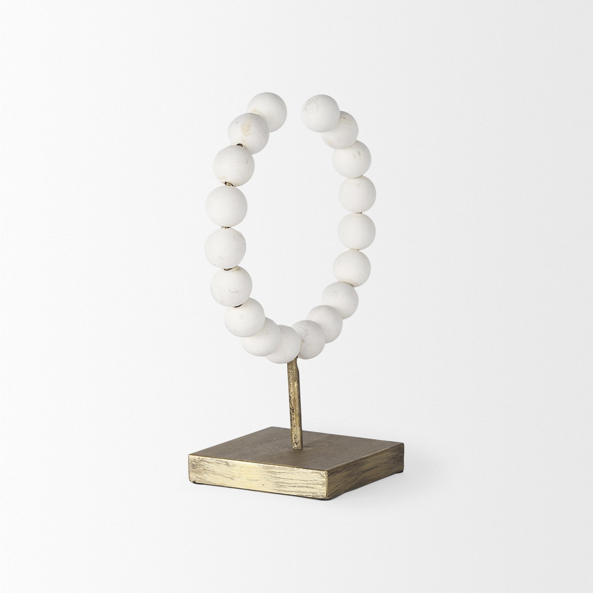 Pontchartrain I (Small) 9L x 5W White Beaded Broken Sphere Decorative Object with Gold Base, by Mercana, 9.45" length x 4.53" width x 11.61" height View 5