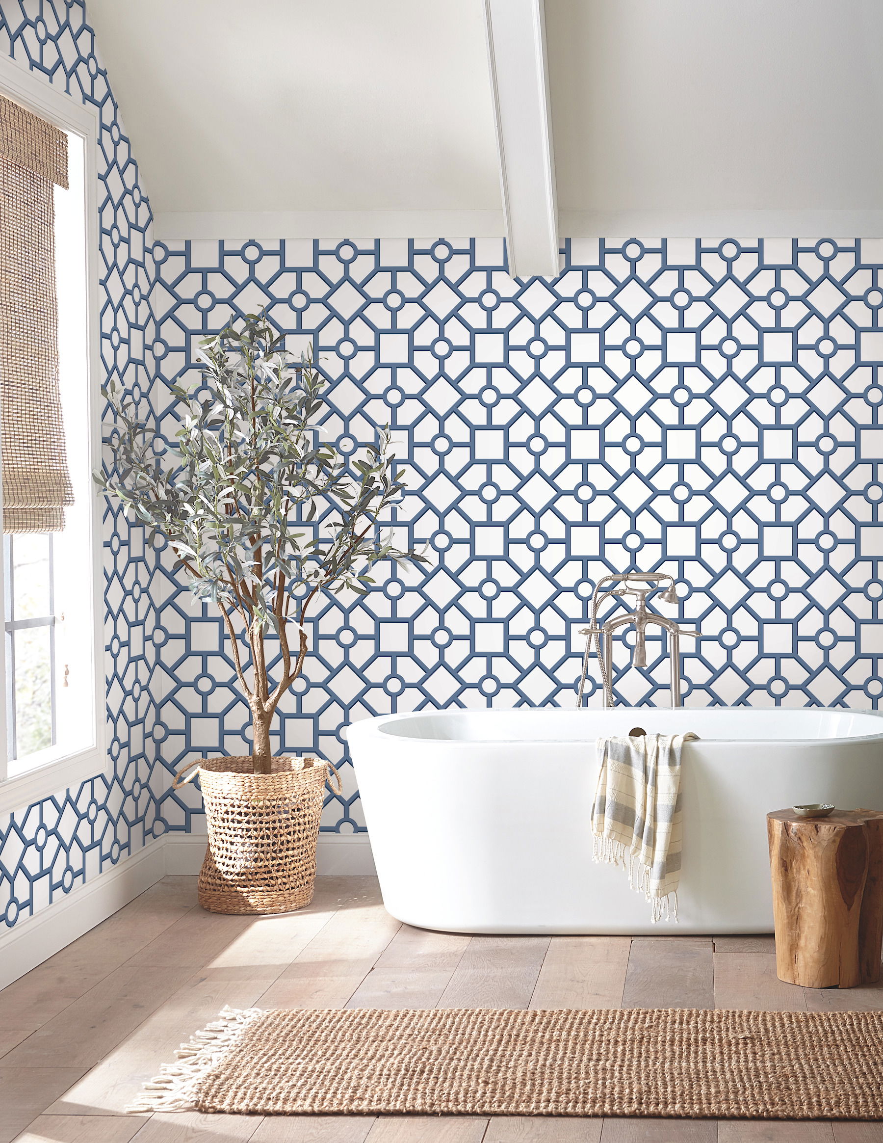 Hedgerow Trellis Navy Peel & Stick Wallpaper, by York Wall, 20' length x 1'8.5" width x 0.02" depth View 2