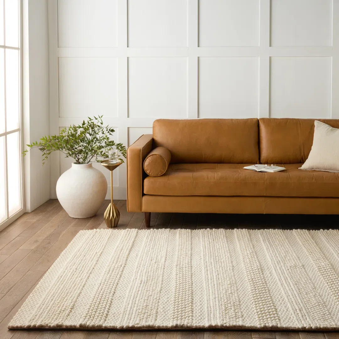 Lagom Handmade Solid Ivory Area Rug (5'X8') large image 