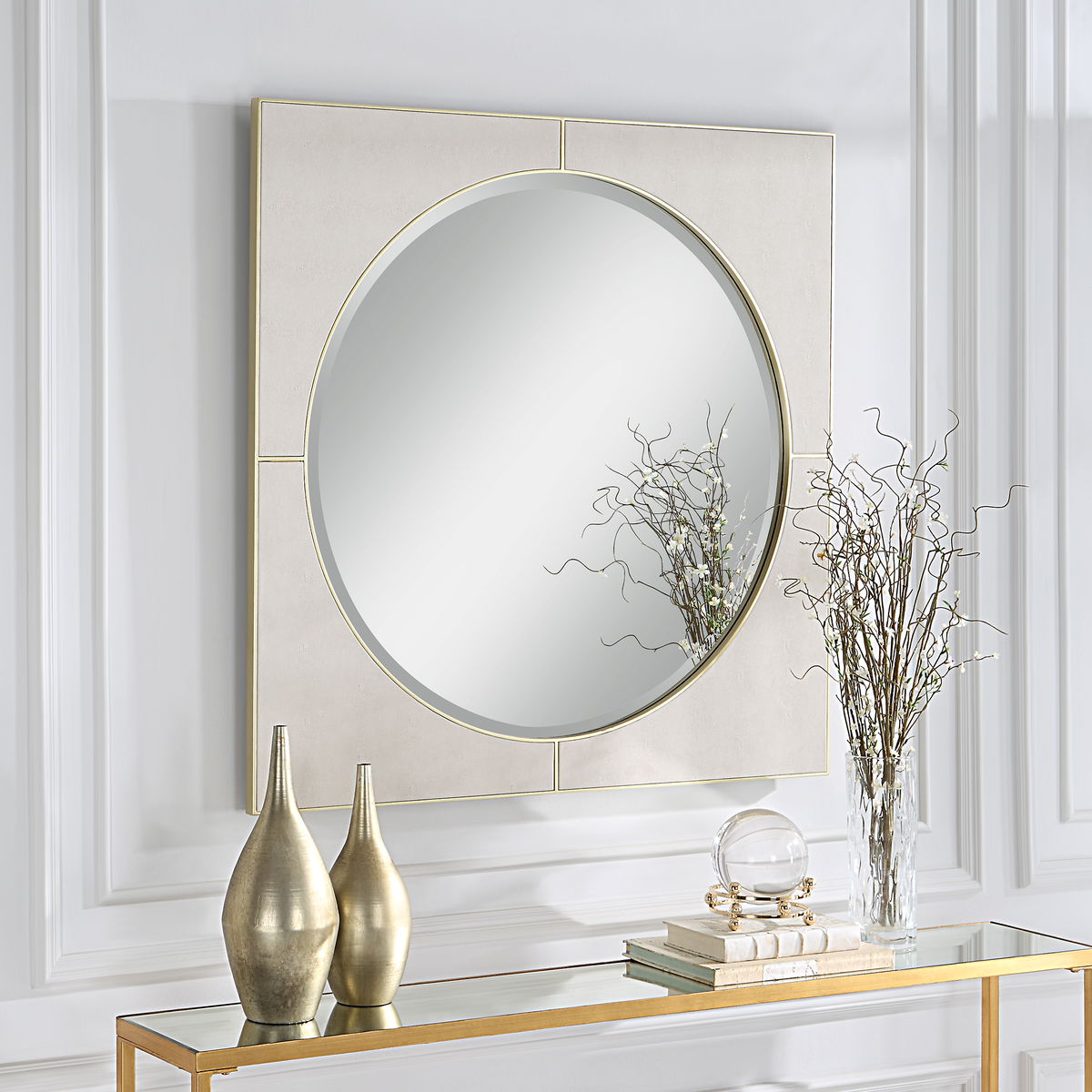 Cyprus White Square Mirror, by Uttermost, 40" width x 40" height x 1" depth View 7