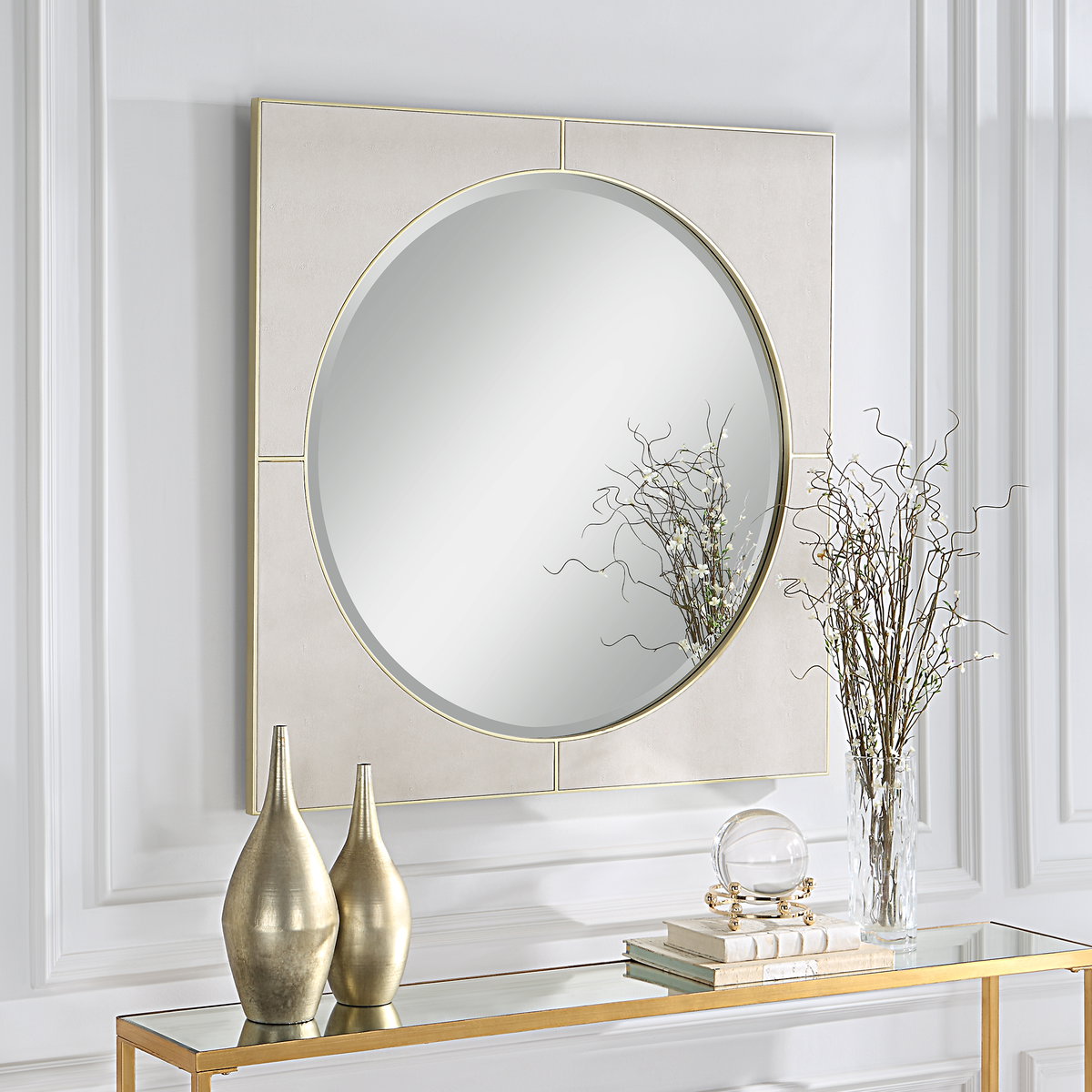 Cyprus White Square Mirror, by Uttermost, 40" width x 40" height x 1" depth View 7