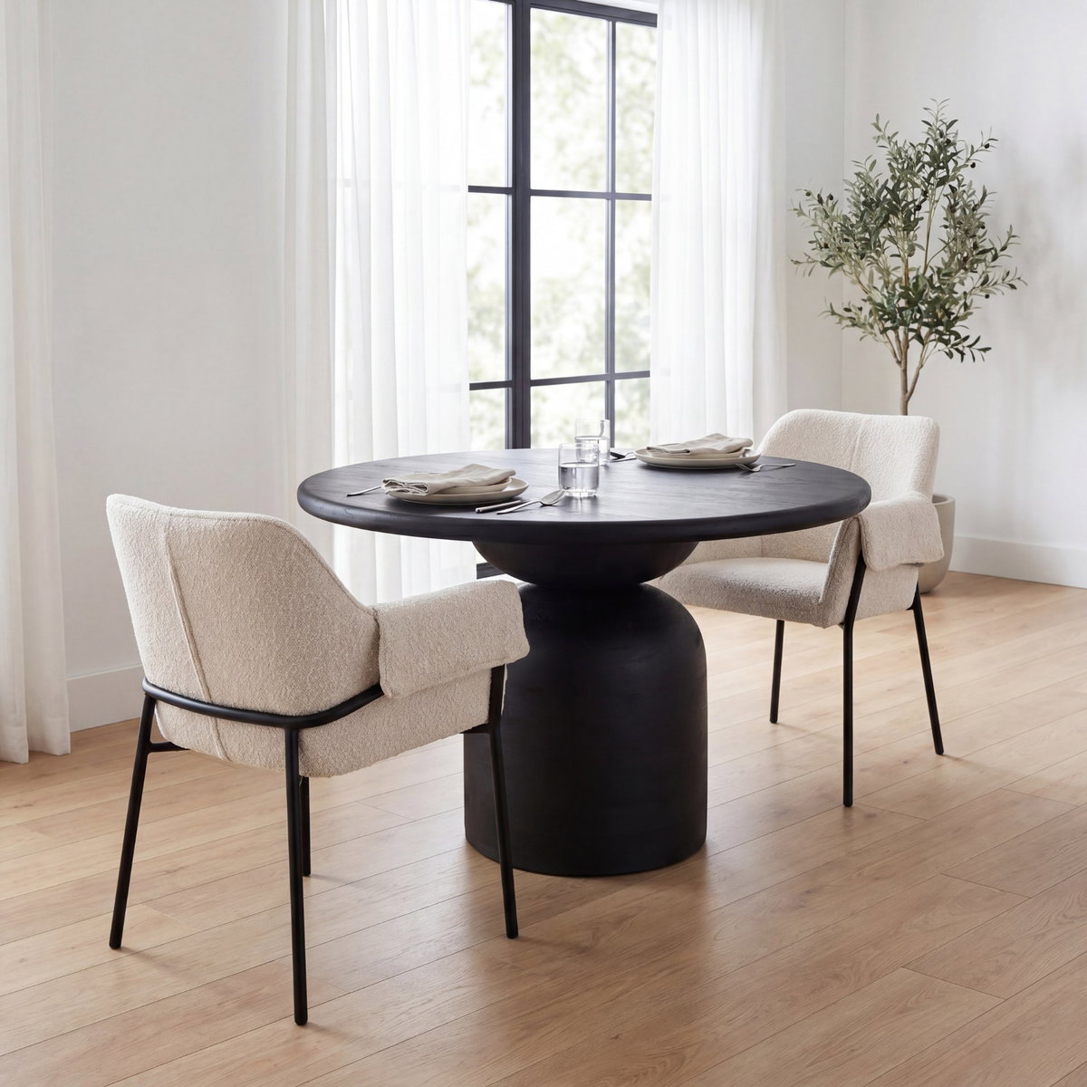 Brently Curved Back Dining Arm Chair | Cream Boucle with Metal, Dining Chair by Mercana, 24.5" length x 29.5" width x 32.5" height View 4