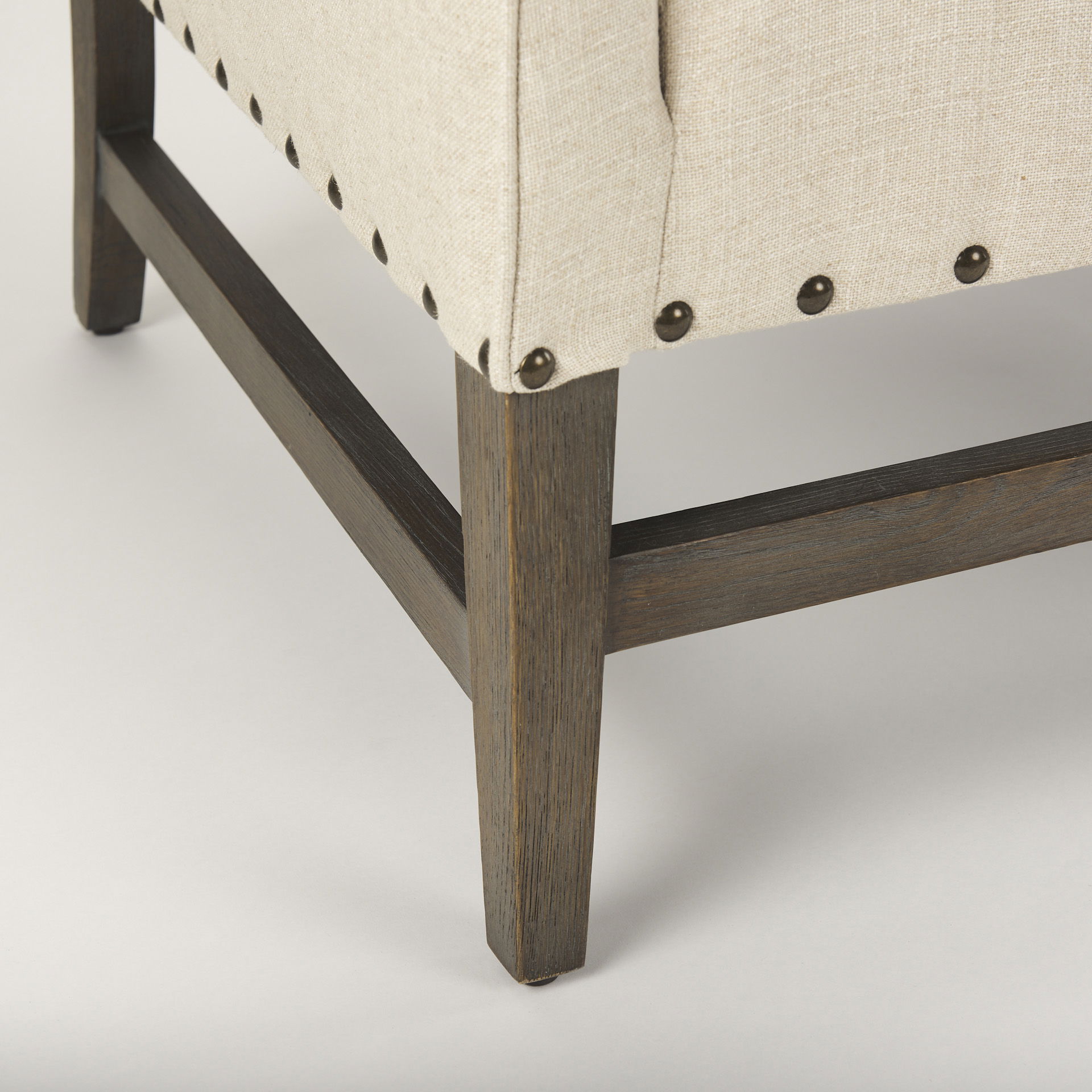 Kensington Cream Linen Fabric and Wood Accent Chair, by Mercana, 28.25" length x 29.5" width x 35.75" height View 12