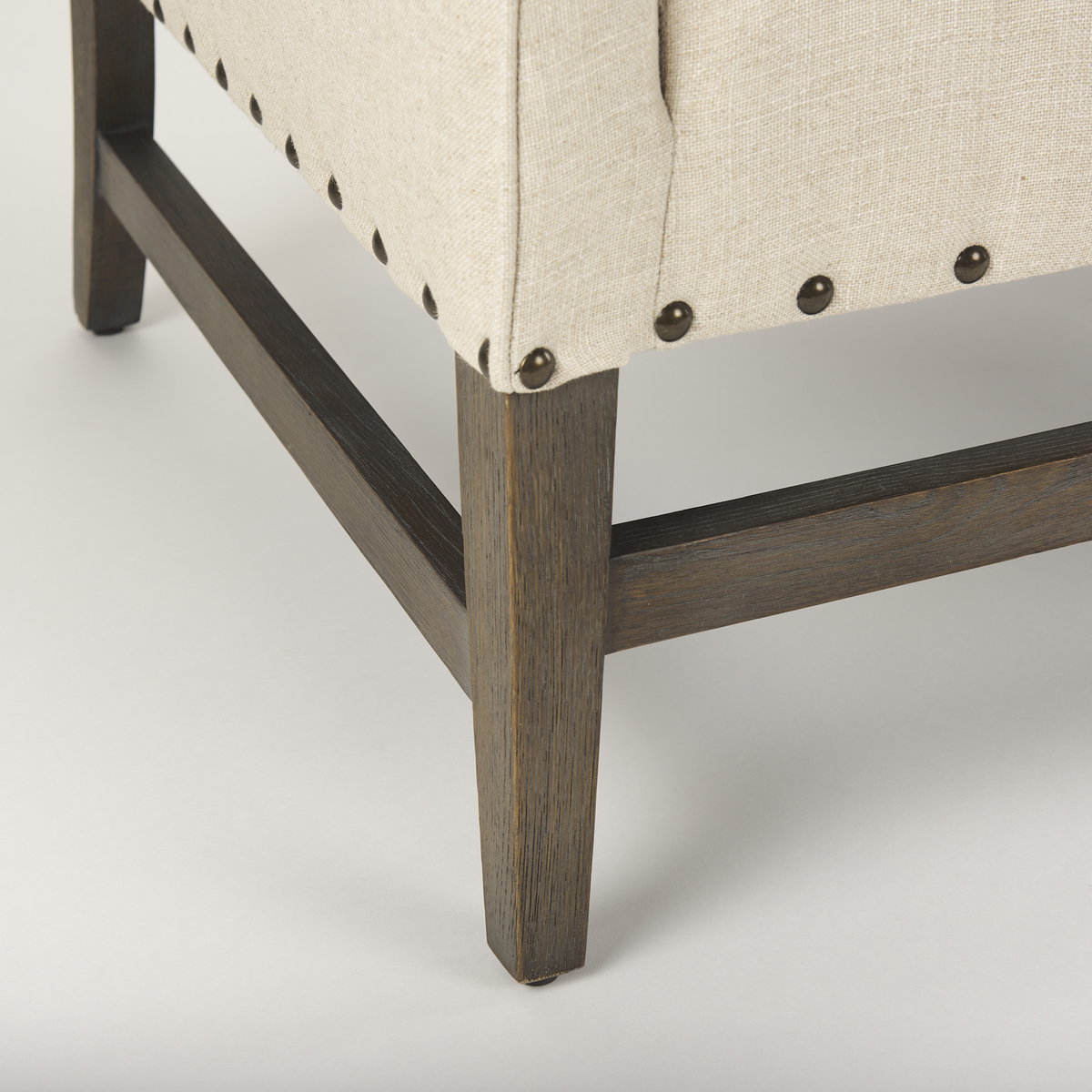 Kensington Cream Linen Fabric and Wood Accent Chair, by Mercana, 28.25" length x 29.5" width x 35.75" height View 12