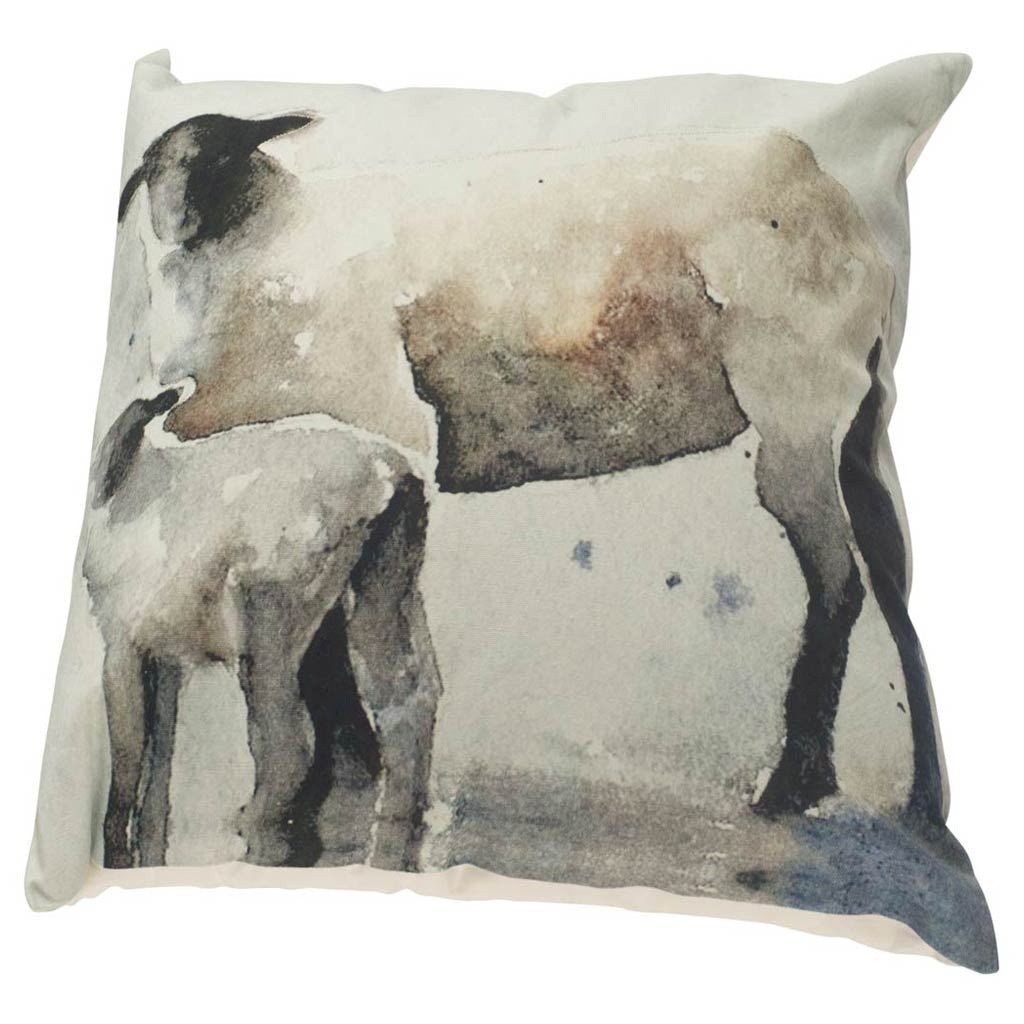 Clover 18x18 Gray Watercolor Lambs Decorative Pillow Cover, by Mercana, 18.11" length x 18.11" width x 0.25" height View 1